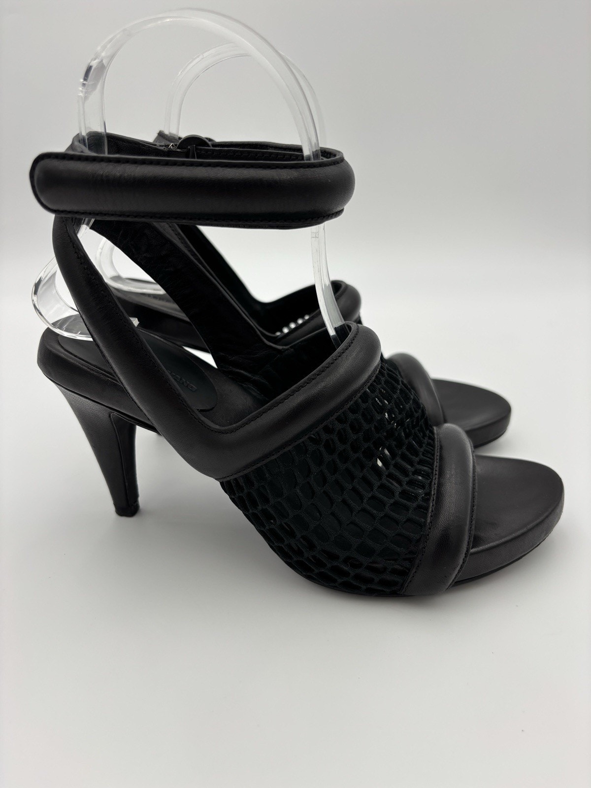 Alexander Wang Leah Black Leather Mesh Sandals Heels Size 36 / 6 Ankle Strap